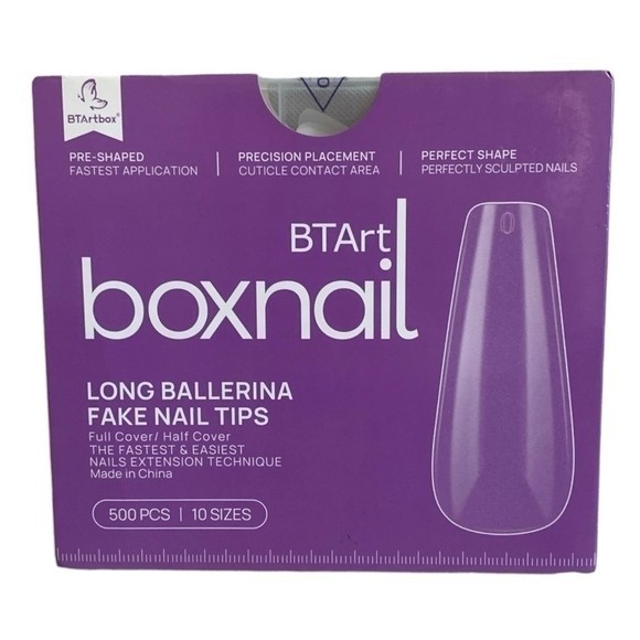 BTArtBox 500pcs Long Ballerina Coffin Nail Tips Clear Pre-Buff Korea ABS NIB