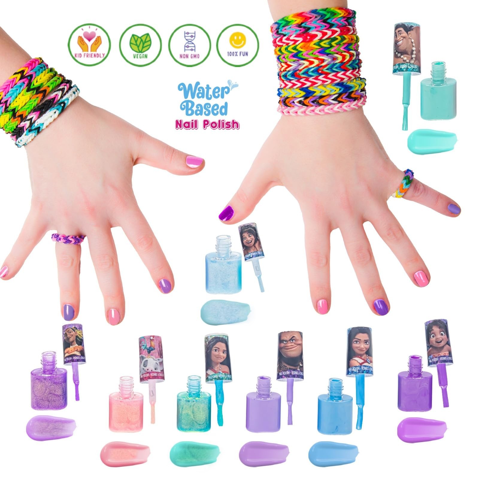 Townley Girl Moana 2 Non-Toxic Water-Based Peel Off Nail Polish Set with Glit…