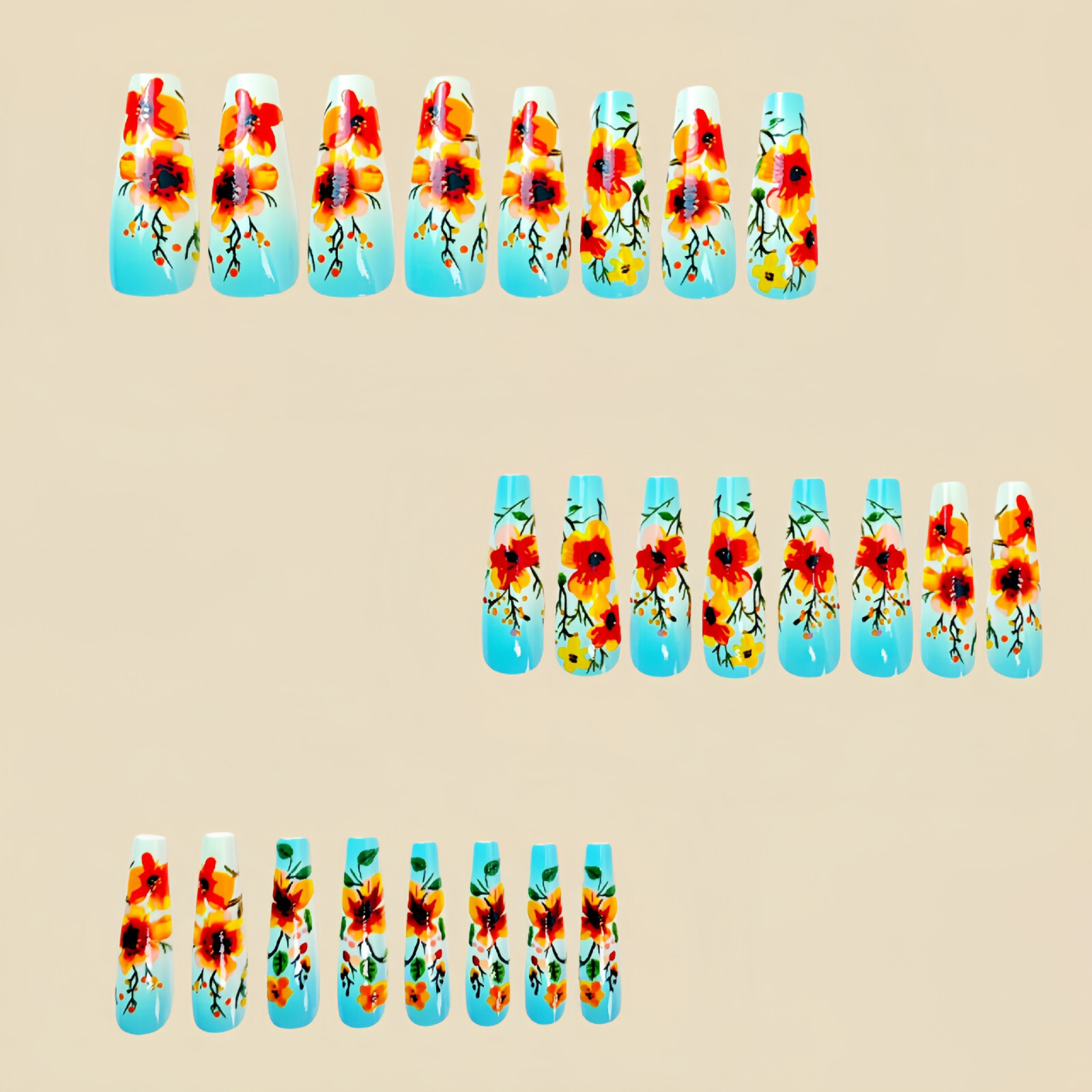 4 set （24Pcs/set ）Flowers False Nail Art Full Cover Artificial Fake Nails
