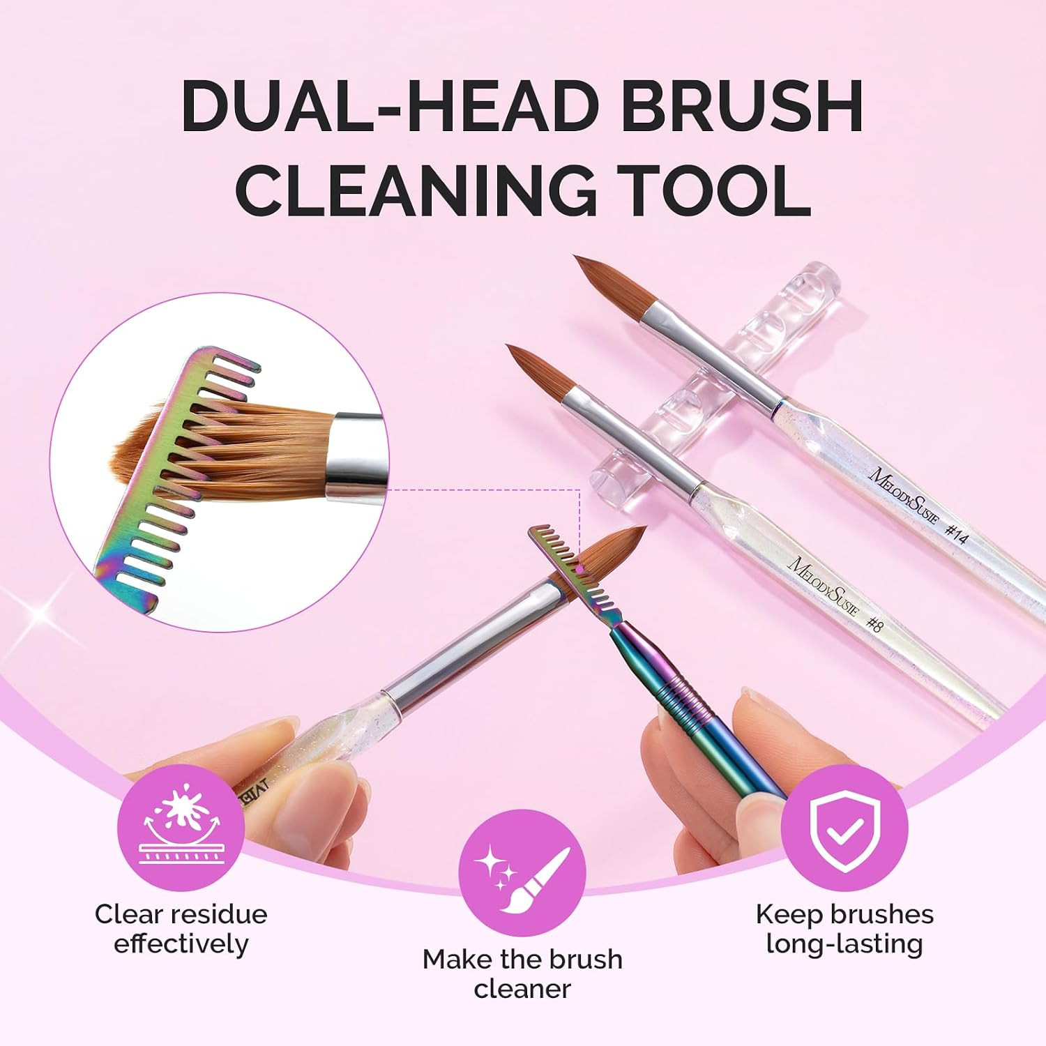 Acrylic Nail Brush Set, Size 8,10,14 Transparent Nail Brushes | with Cleaner Too