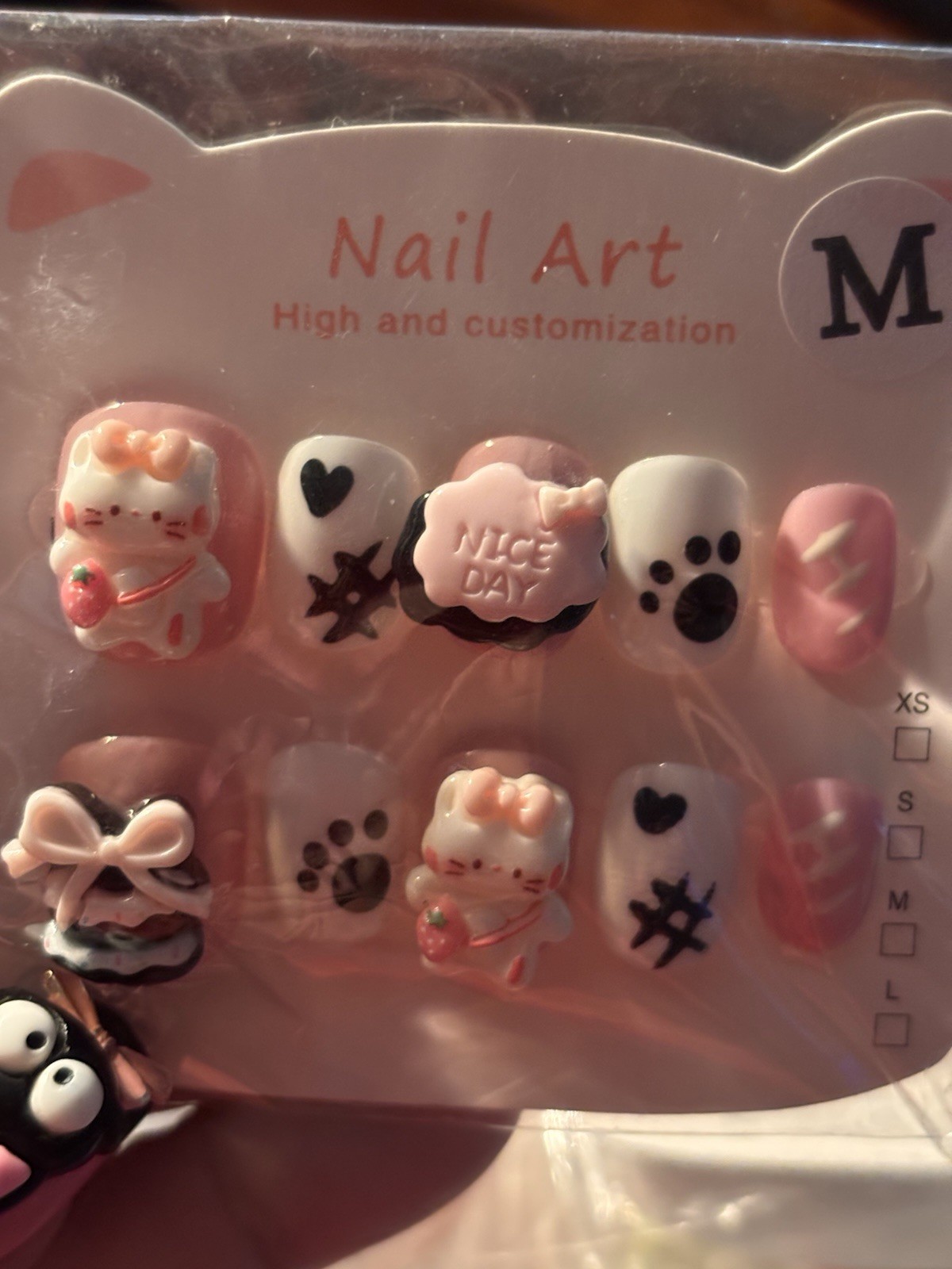 8 Multicolor 3D Cartoon Hello kitty Full Cover Pre-Designed Nail Art Set-medium
