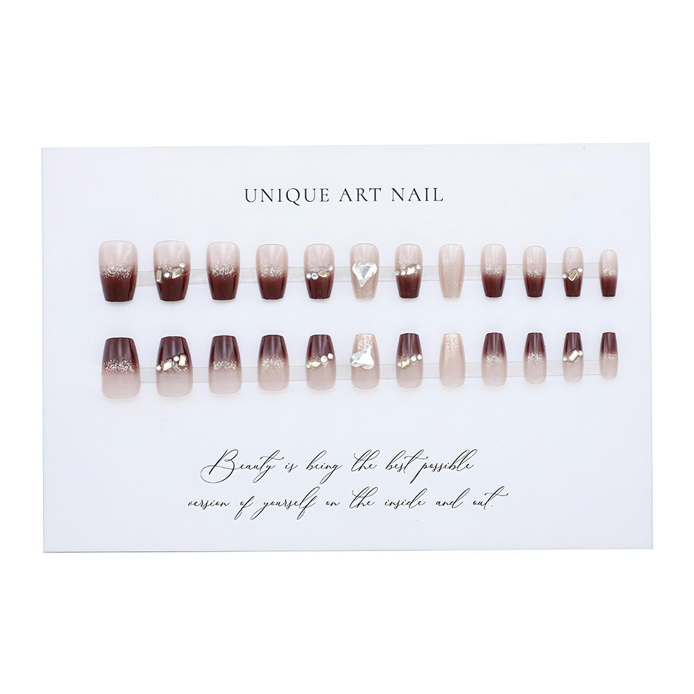 Trendy UV Gel – Burgundy French Style Crushing Rhinestone Bridal Nail Patch Set