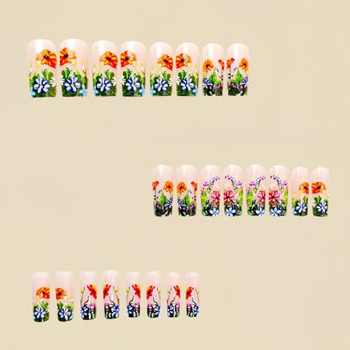 Flower MIXFOSAHN Press on Nails Medium Square Fake Nails Color Flower Style20
