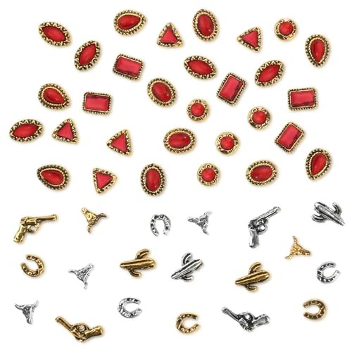 50 PCS Western Nail Charms – Turquoise Charms 3D Multi Shapes Western Nail Red