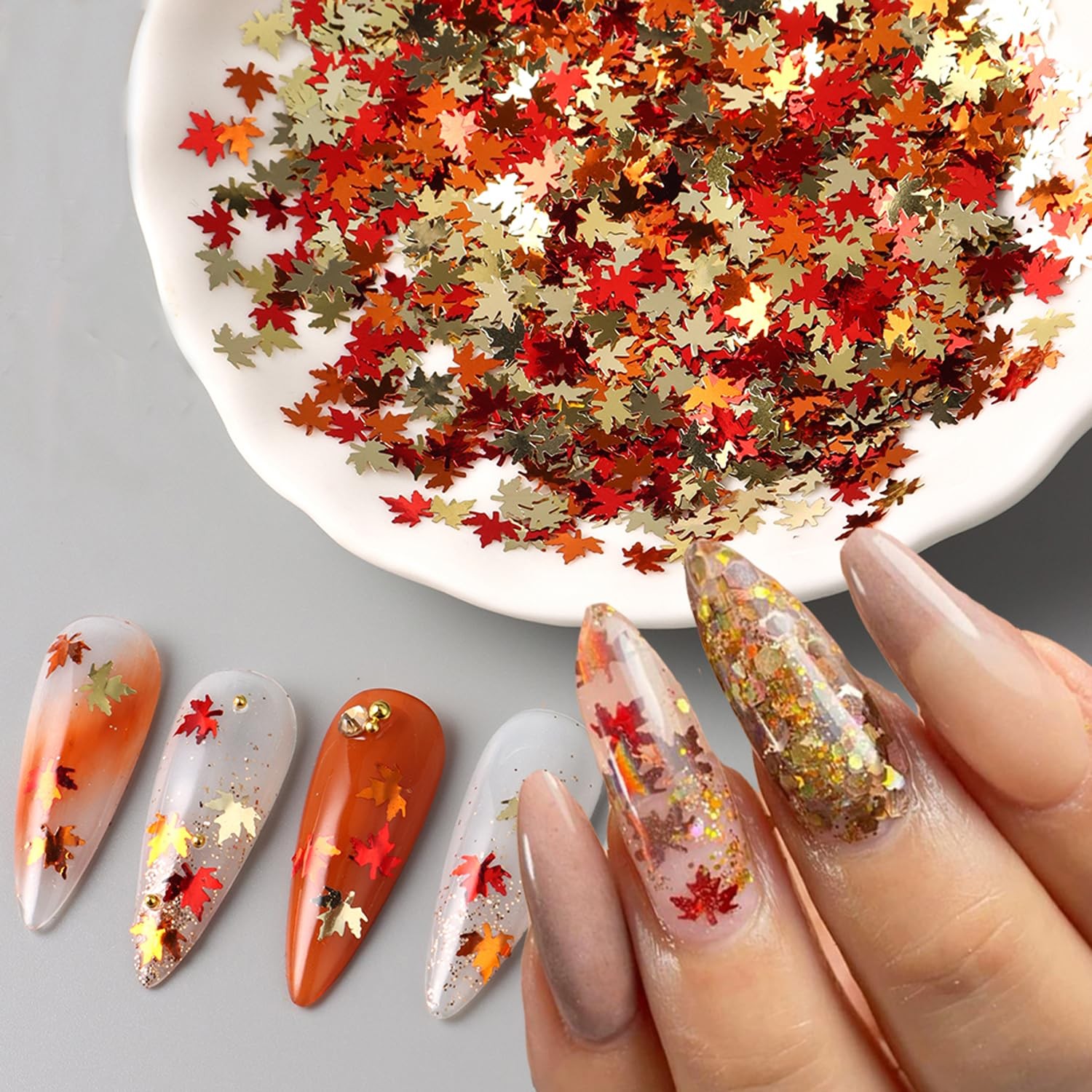 Fall Nail Art Glitters Shiny Mixed Golden Maple Leaf Nail Sequins Holographic…