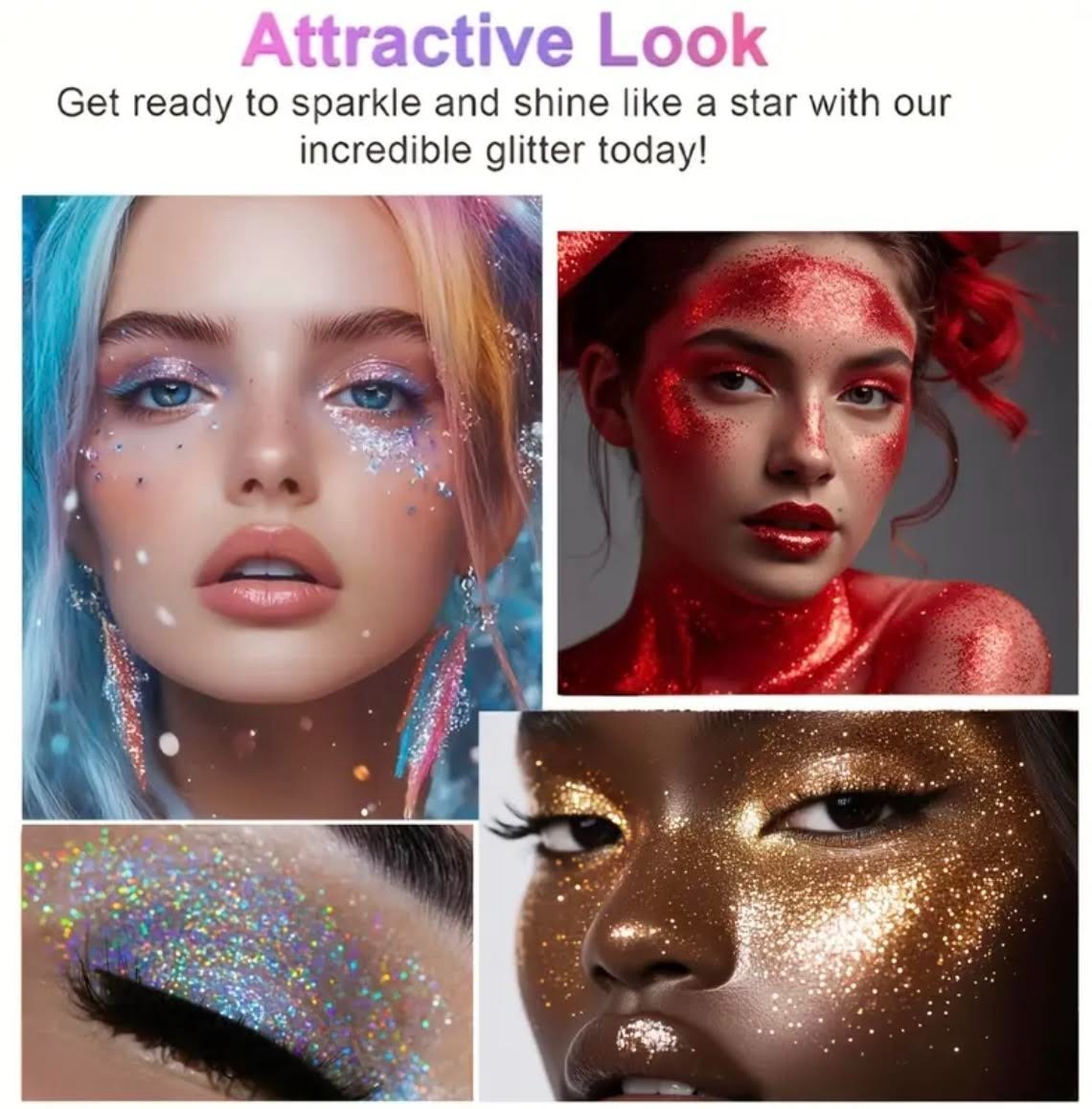 Glitter Dust Nail Make Up Hair Body Tattoo Slime Silver Gold Rosegold Holo Pink