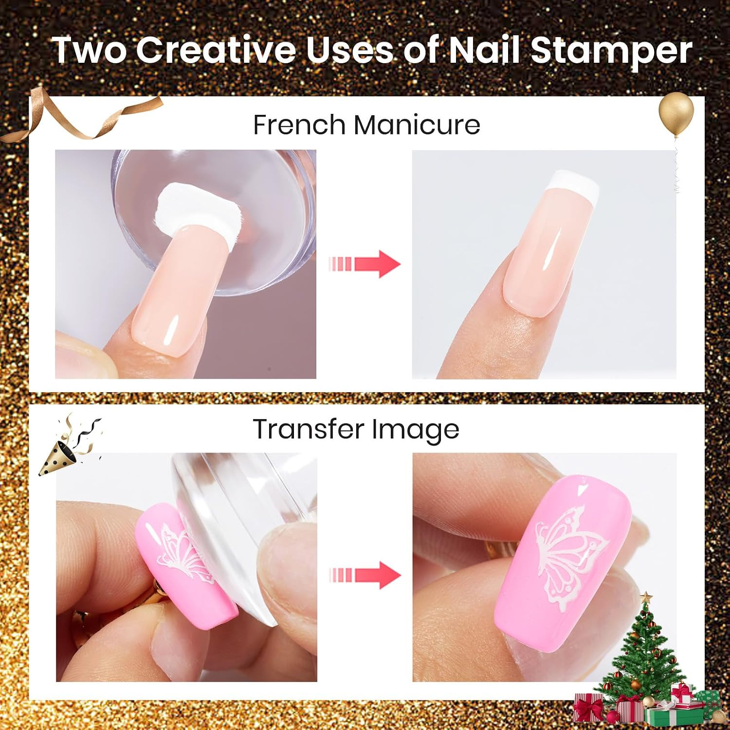 Nail Stamp Gel 16Pcs French Tip Nail Stamp Kit with 8 Colors Stamper Gel Polish,
