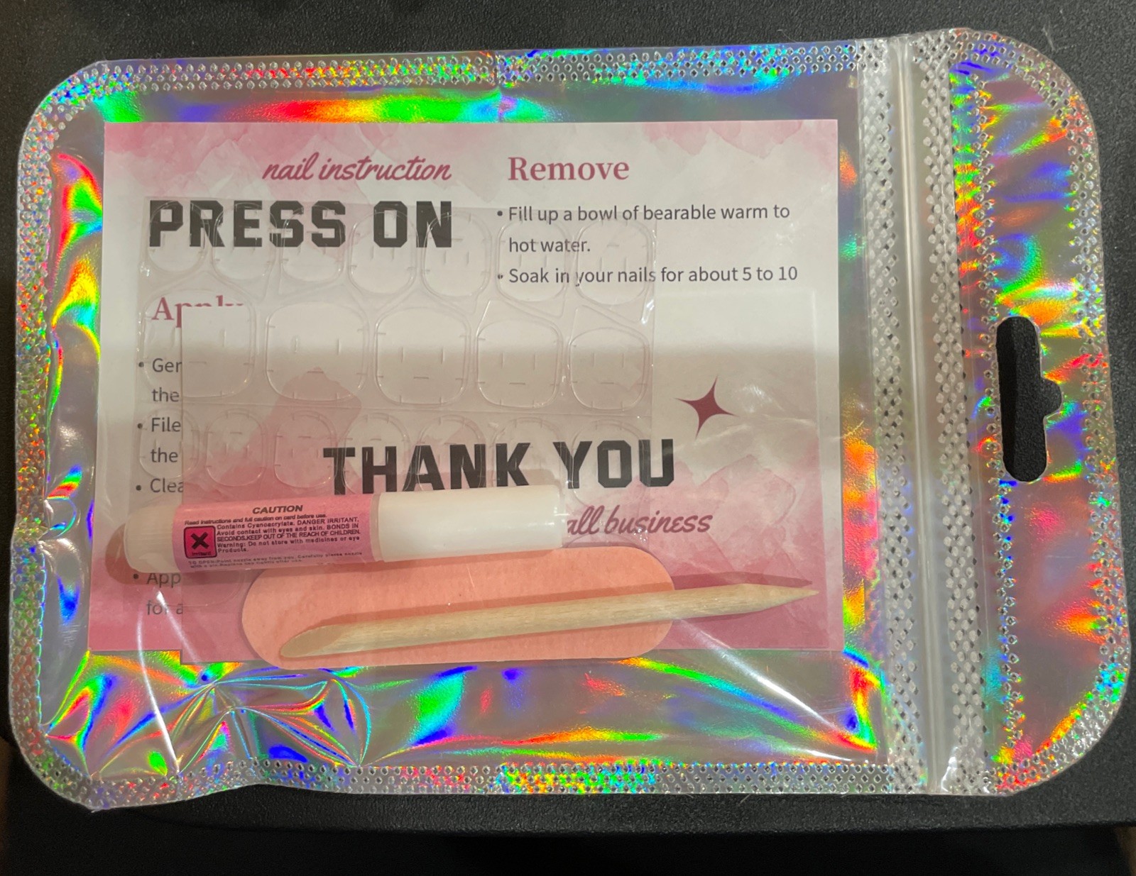 Handmade Press On Nails. Size Medium Coffin Shape+App Kit Kuromi Black/ Purple