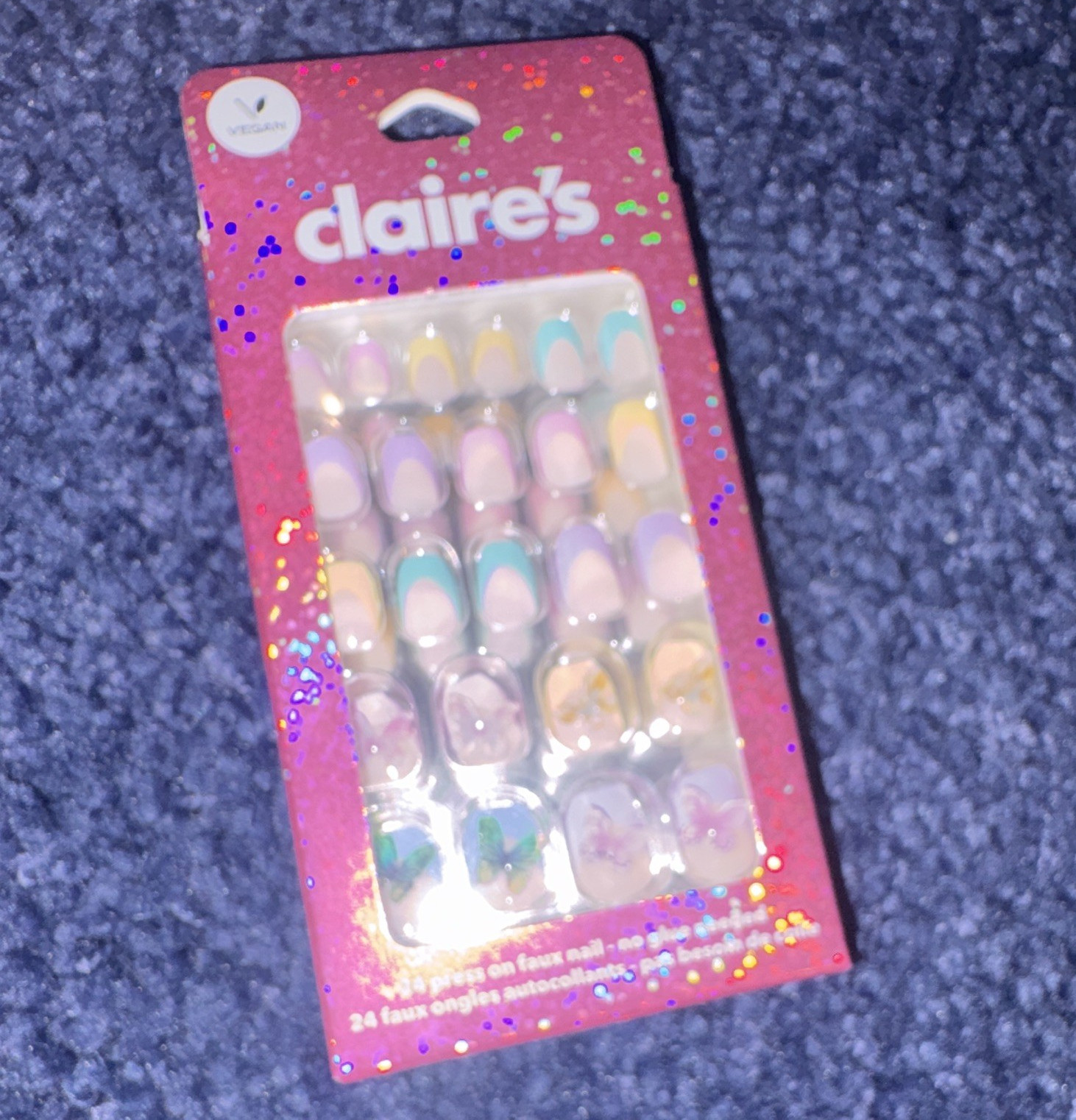 Claire’s French Self-Adhesive Butterfly Press-On Nails Acrylic Square Medium