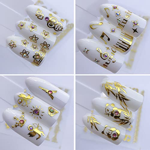 30 Sheets Gold Nail Art Stickers, Holographic Flowers Leaf Butterfly Lace Nail