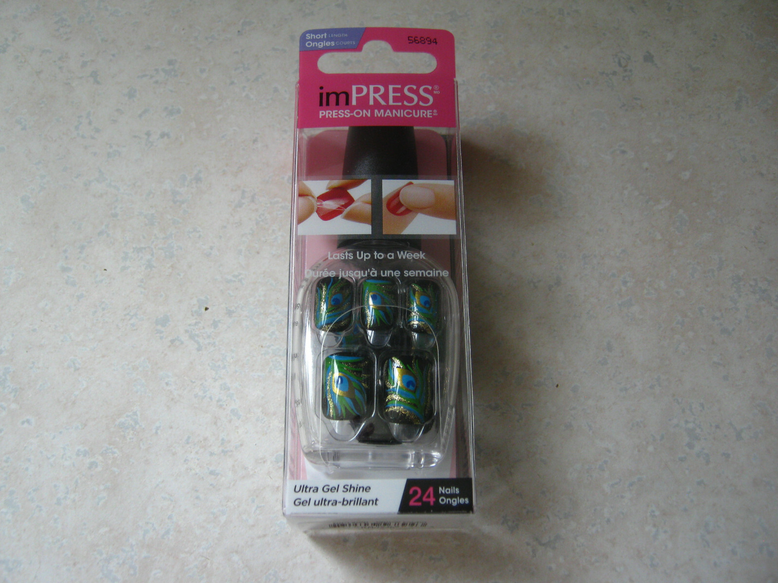 1 Impress SPACE CADET Press-On 24 Nails Peacock Green Blue Gold in Bottle 56894