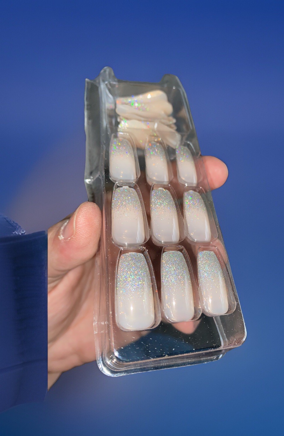Nailbliss Gel Nail Kit Ombré Silver Glitter French Tip Coffin Medium