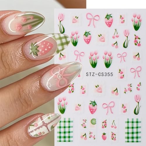 8 Sheets Spring Nail Stickers 3D Self-Adhesive Flower green nail stickers-11