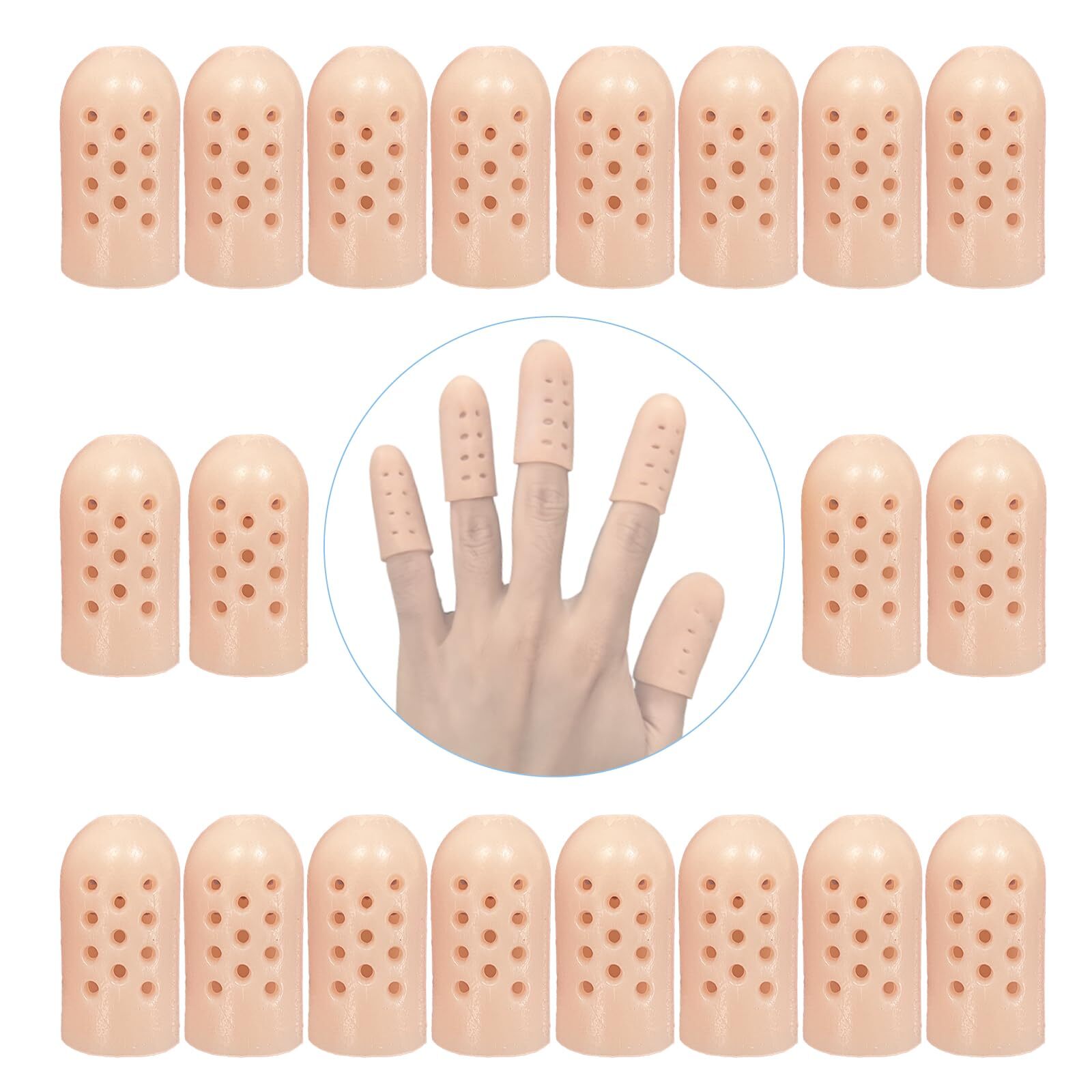 20 protectores de dedos de silicona transpirables con agujeros