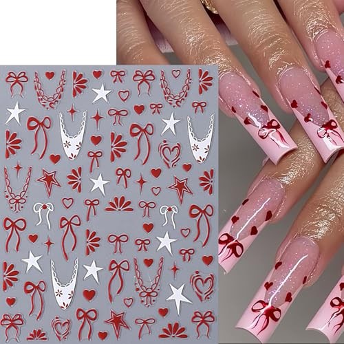 6 Pcs Valentines Day Nail Art Stickers Decals French Tip heart polka dot french