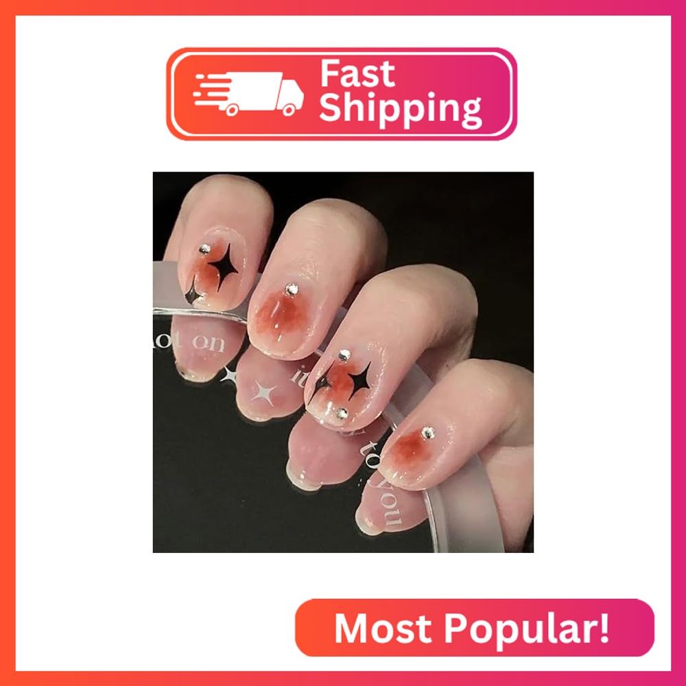 Vezocim Press on Nails Short Length Coffin Shape 24Pcs Glue ons Nails Square wit