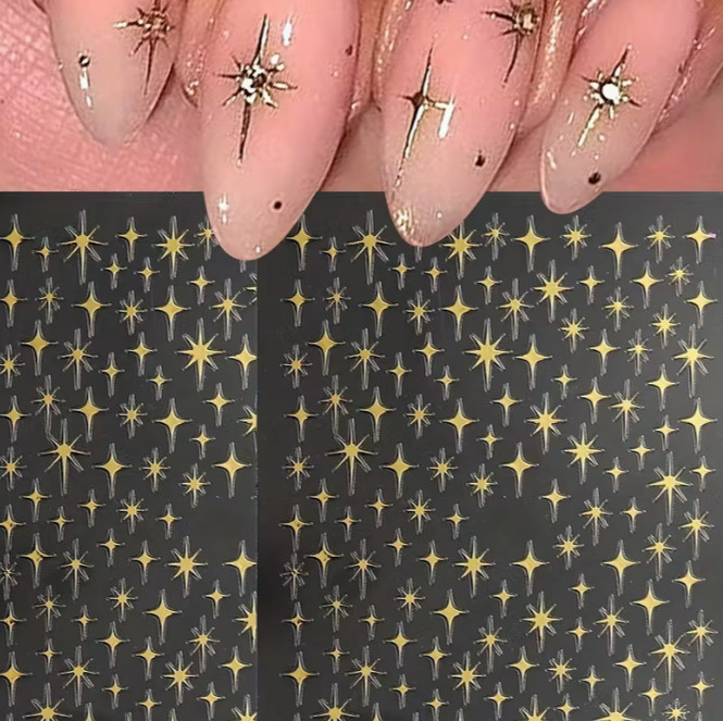 Golden Cross Star 3D Nail Stickers Self-Adhesive Glittery Mani/Pedi 2pcs