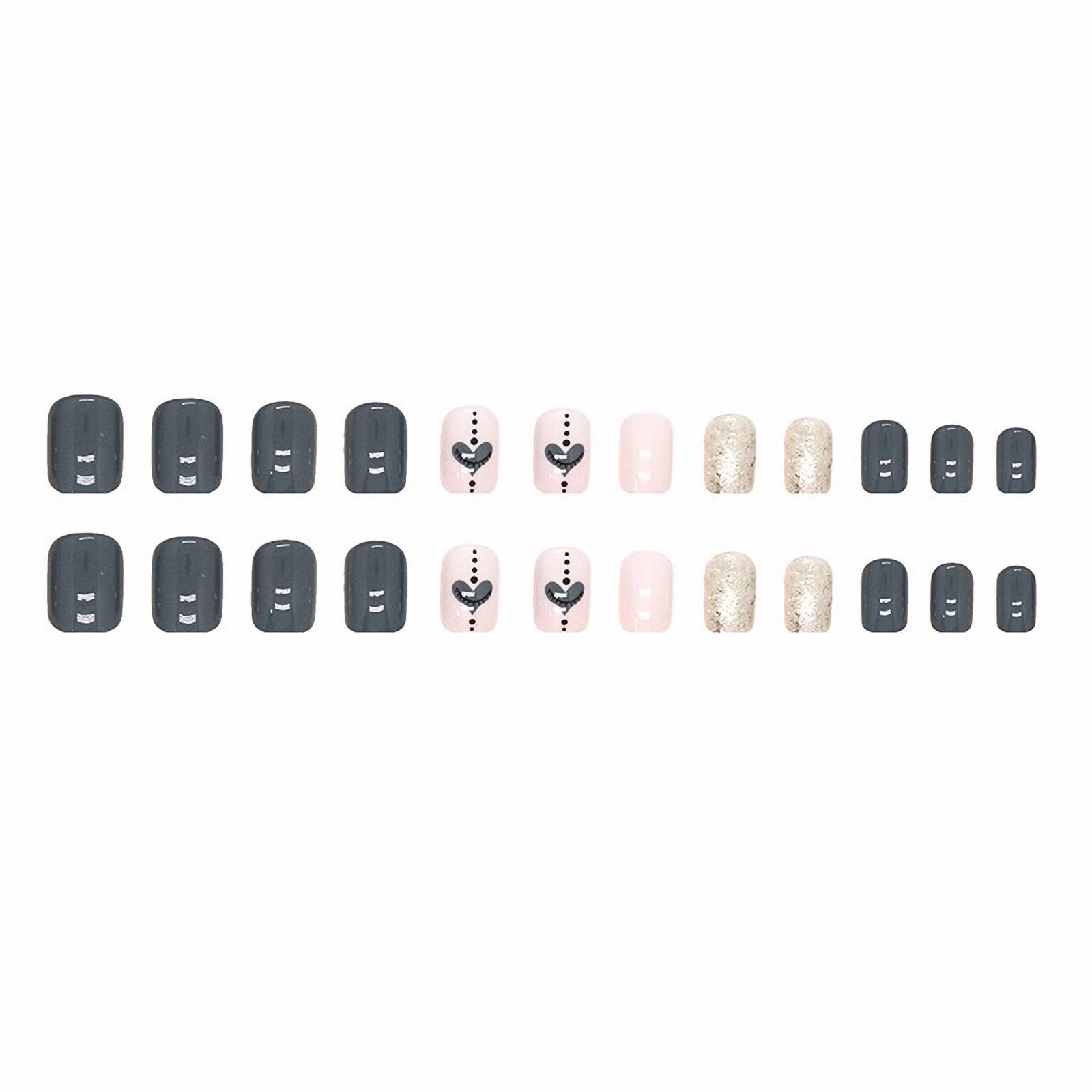 Press on Nails – Short Square Fake Nails with Gray Blue, Acrylic Bling Glitte…