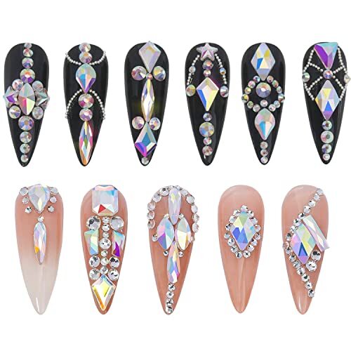 Multi Shapes AB 3D Glass Crystal Nail Art Rhinestones Kit with 0.8mm Round