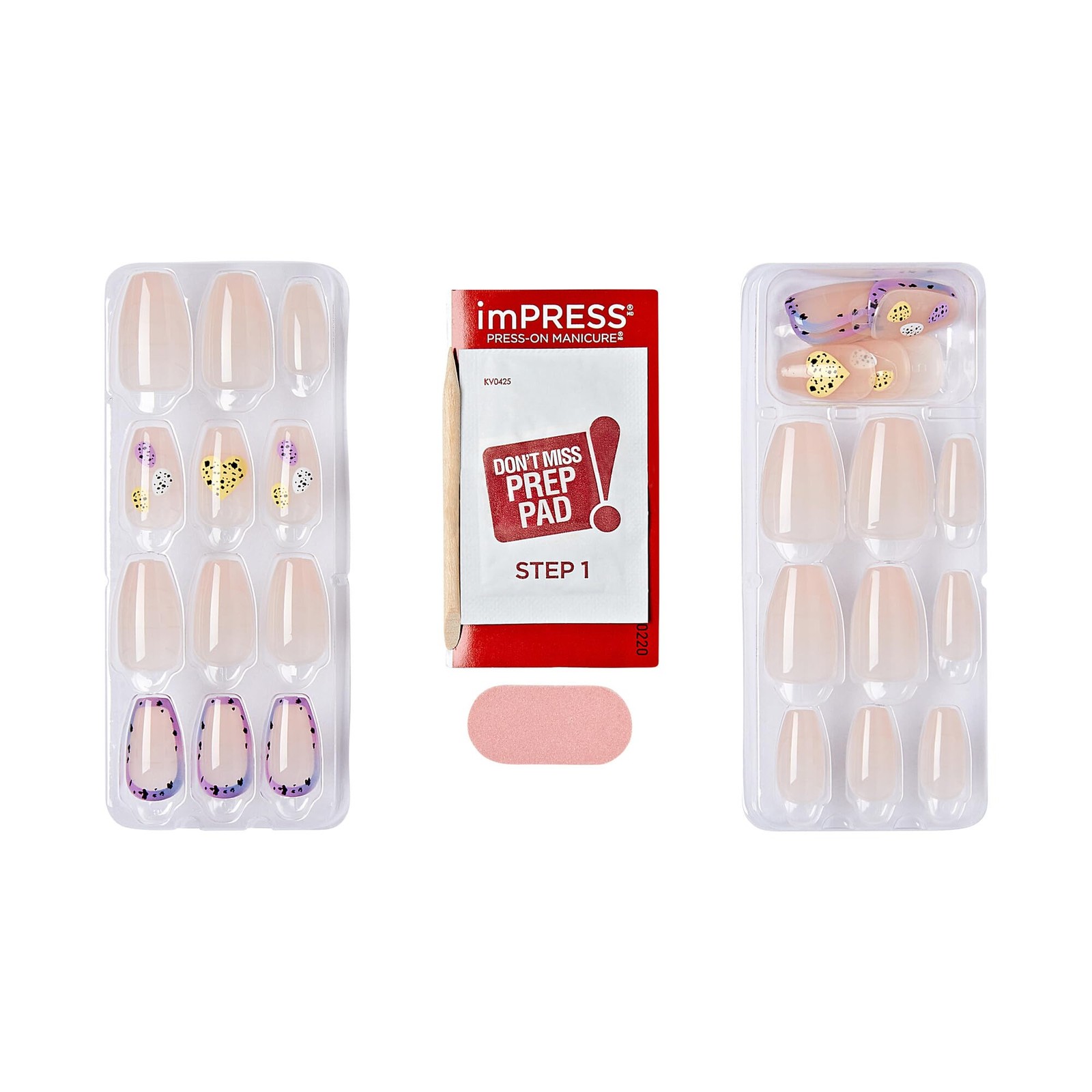 KISS imPRESS No Glue Mani 30 Pcs Press On Nails, Heart Design, Medium Size