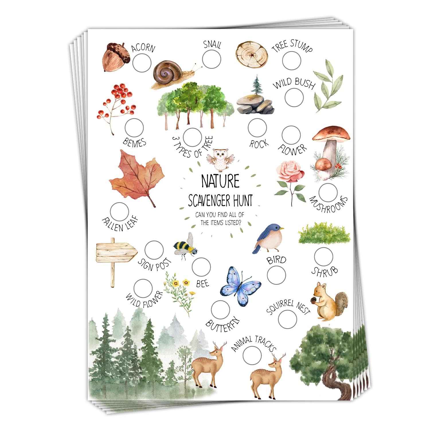 bxtala 30 Pcs Nature Scavenger Hunt Cards, Find and Seek Camping 5 x 7 inches