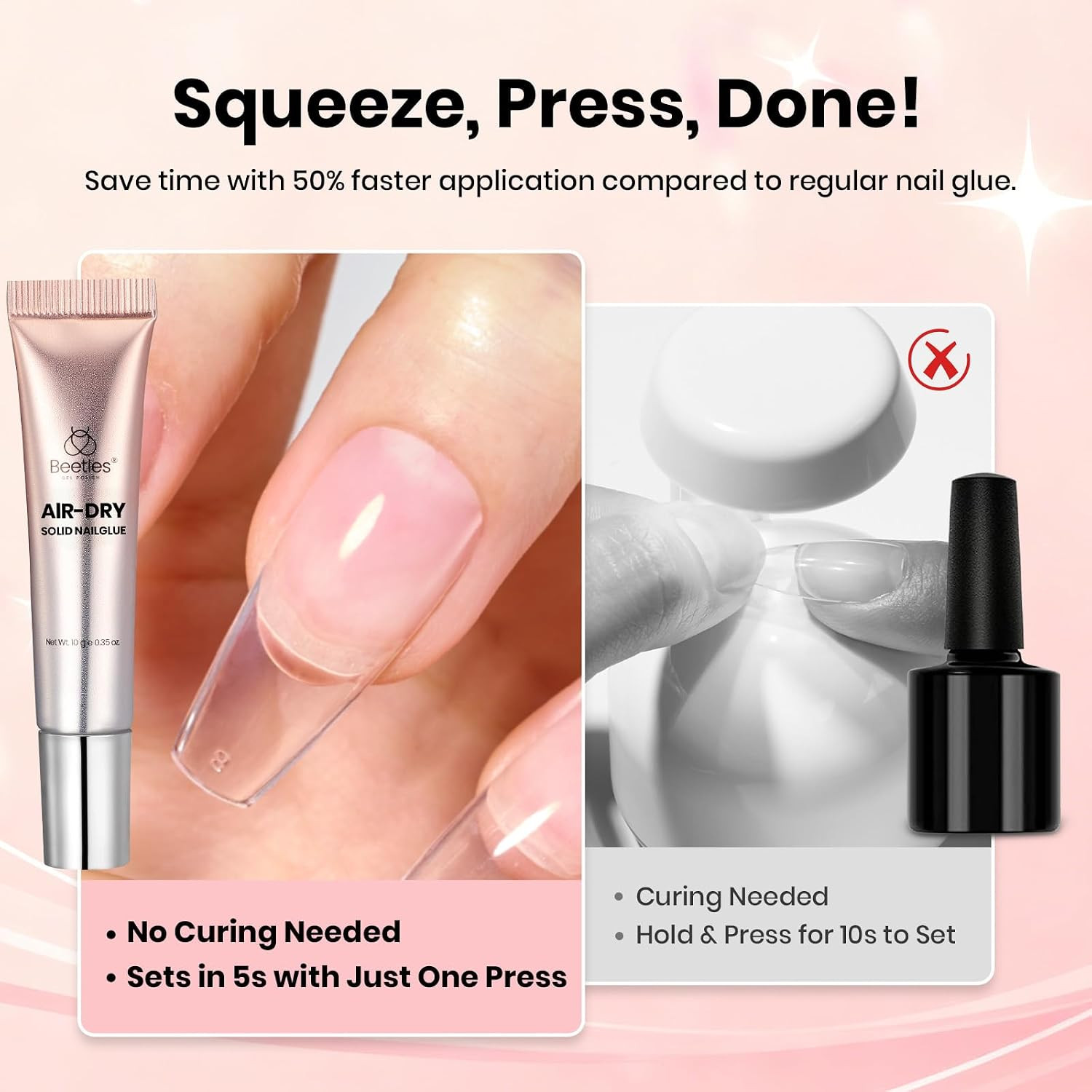 Beetles Super Strong Nail Glue for Press on Nails, No UV Light Needed, 2Pcs 10G
