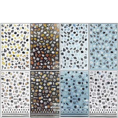 8Sheets Gold Maple Leaf Nail Stickers 3D Fall Nail Art Supplies Sticker 12