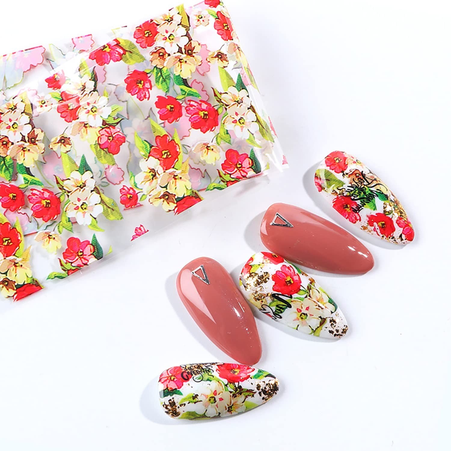 10 Sheets of Vibrant Floral Nail Foil Stickers – Perfect for Creative Designs