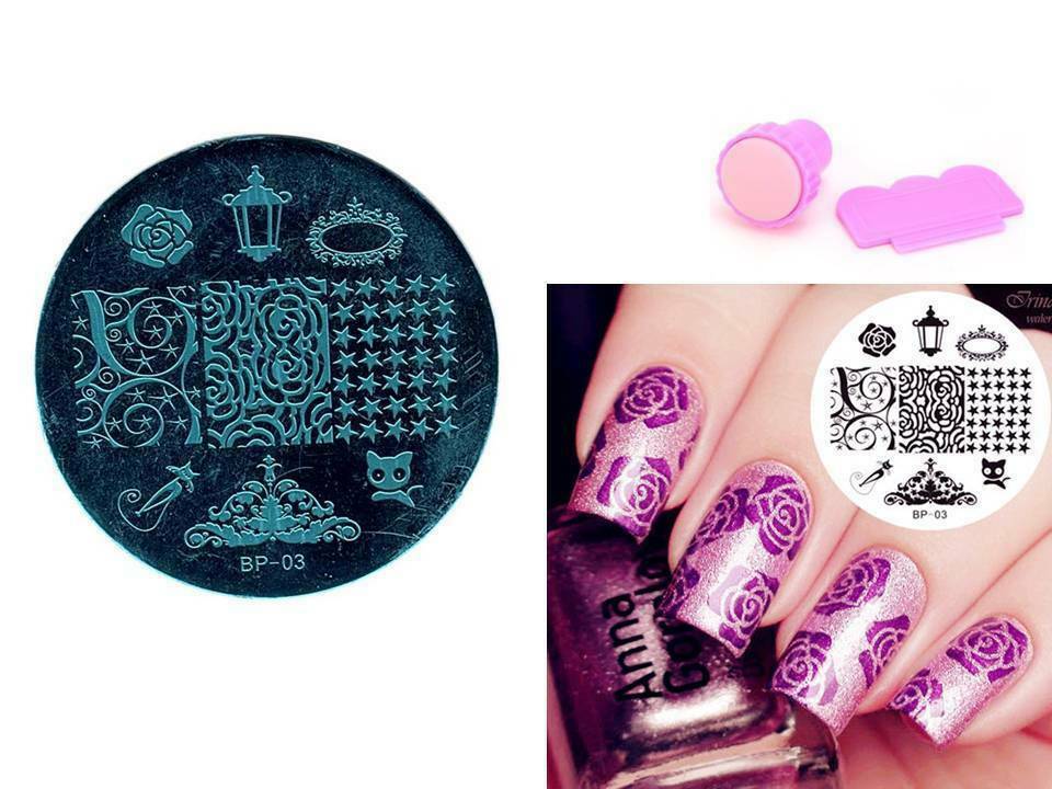 Nail Art Stamping Black Cat Rose Theme Manicure Template Image Plate Kit BP 03