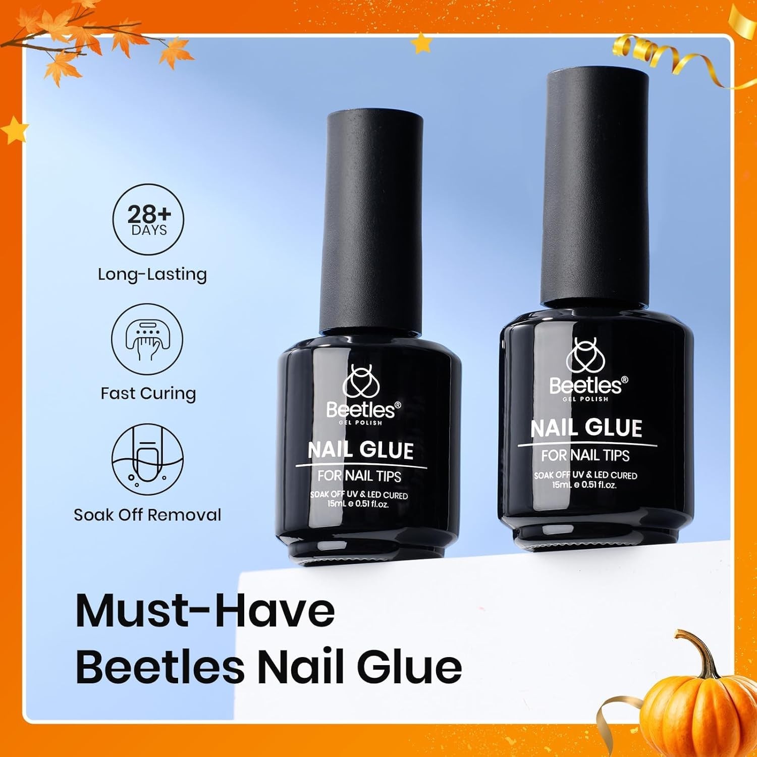 beetles Gel Polish 9 In 1 Nail Glue for Clear 0.5 Fl Oz (Pack of 2)