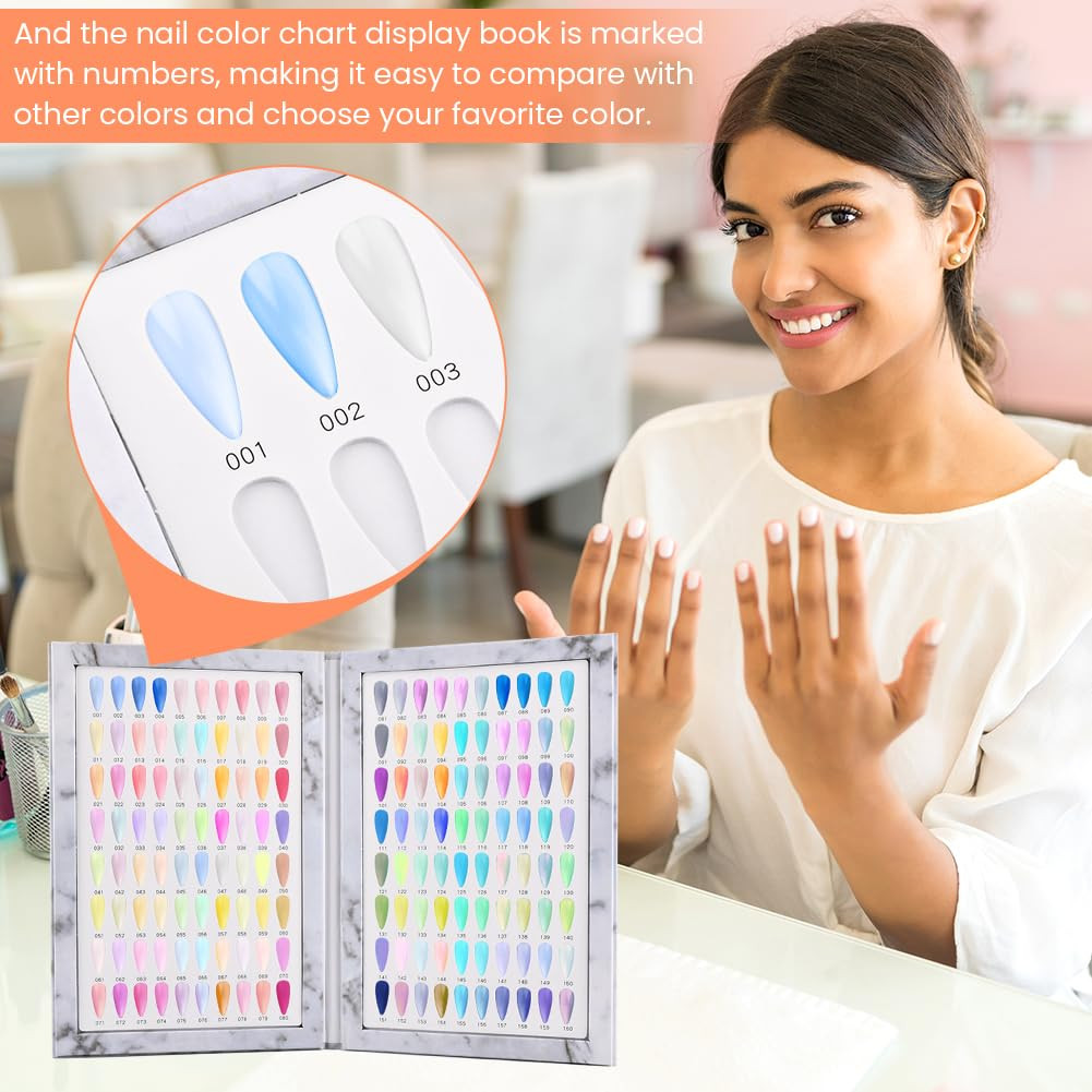 160 Nail Color Display Book with 240 Nail Tips and 1-200 Number Labels, Gel Poli