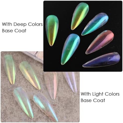 6 Colors Chrome Nail Powder Set, Mirror Effect Metallic Iridescent Mica Powder f