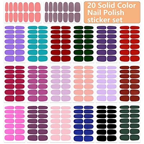 20 Sheets Mix-Color Solid Nail Polish Strips Full Nail Wraps Gel KIT1 Solid 1