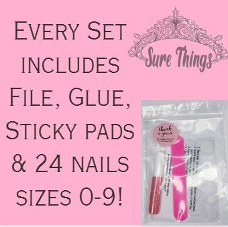 24 Black Stiletto Press on nails kit new glue goth pointed