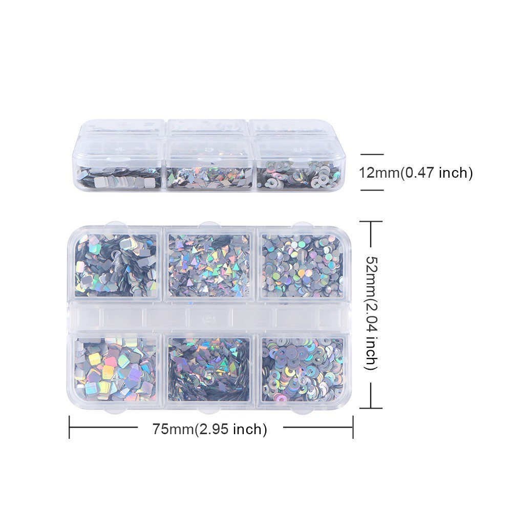 6 Grids Glitter Nail Art Sequins Triangle Hollow Square Mixed Shape Nails Decor