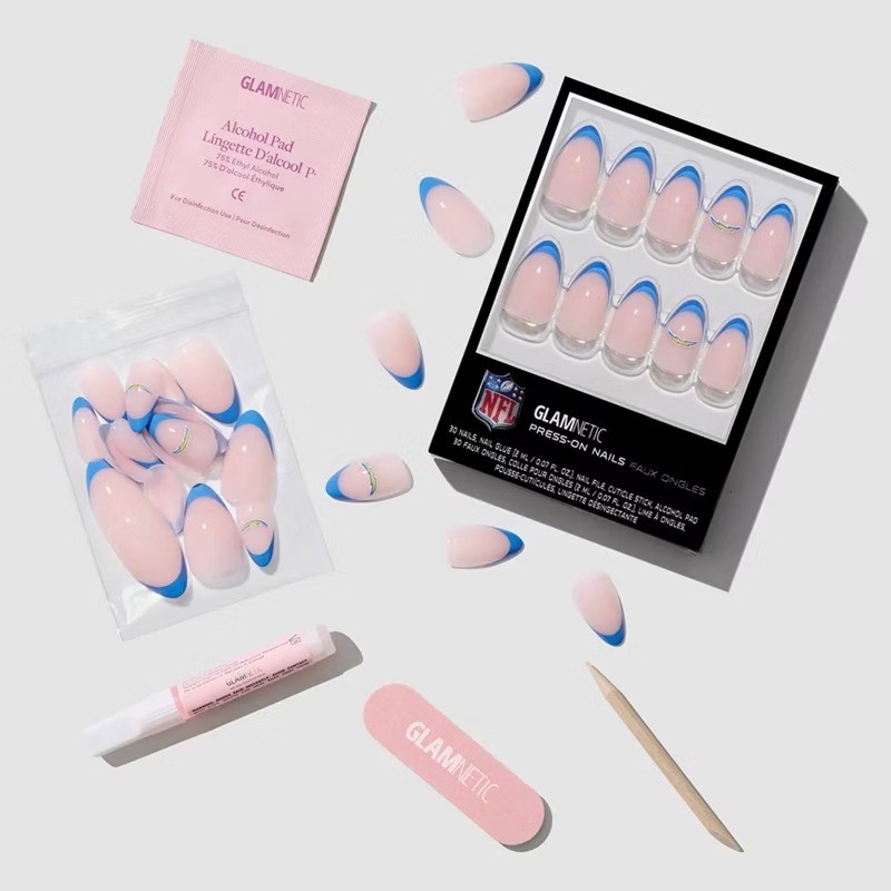 Los Angeles Chargers Press-On Nails: Almond Shape, Gloss Finish, 30 Pieces