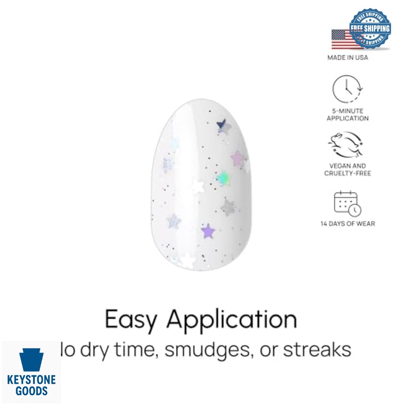 Nail Art Strips 16 Double-Ended Holographic Star Clear Glitter Overlay Peel