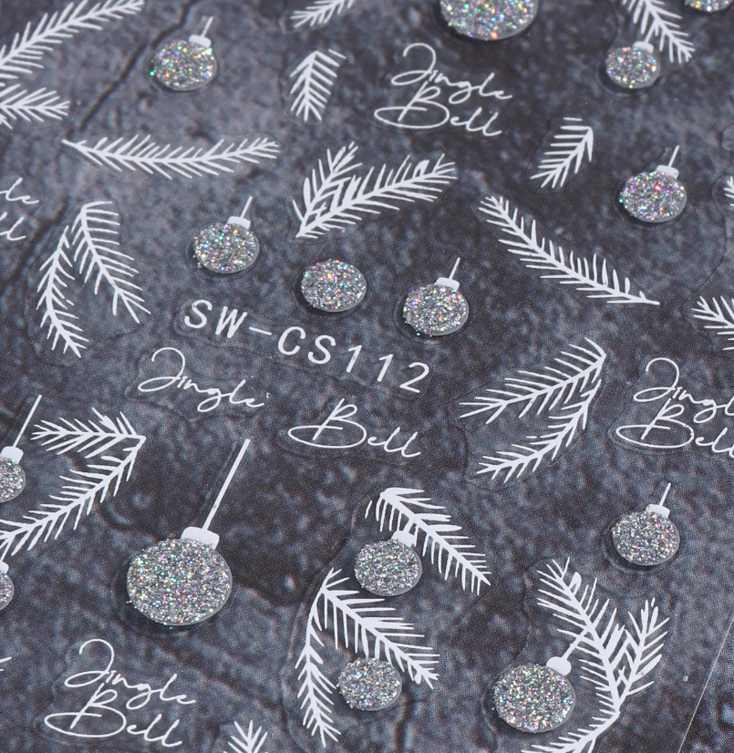 3D Glitter Christmas Snowflake French Feather Nail Art Sticker Manicure DIY NH22