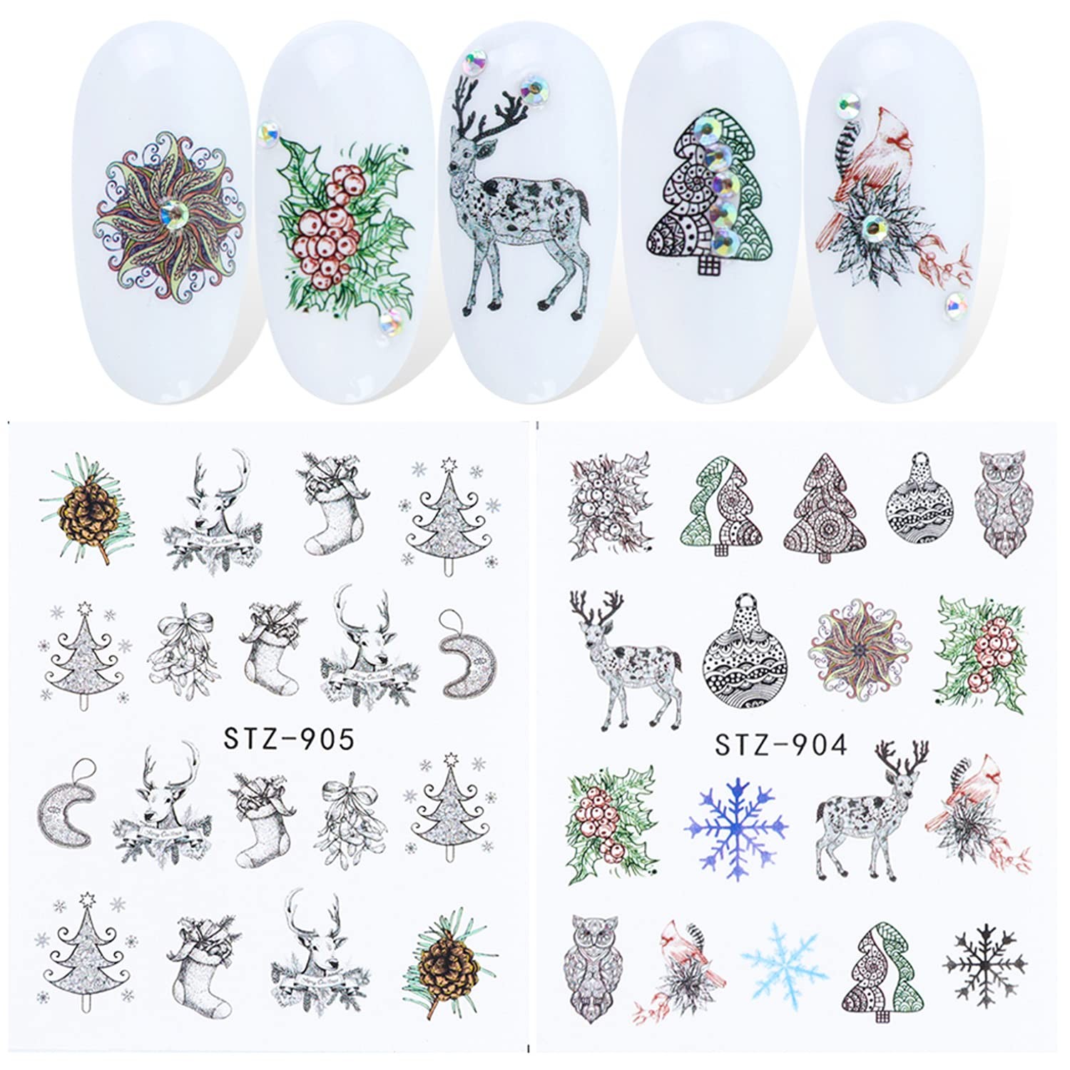 Christmas Nail Decals Stickers Water Transfer Winter Nail Decal Xmas Tree Elk…