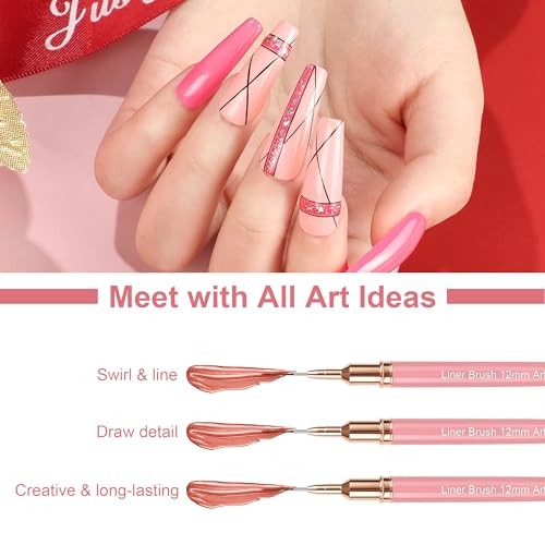 5PCS Nail Art Liner Brush Set Pink Metallic Pens Fine Detail Drawing Tools
