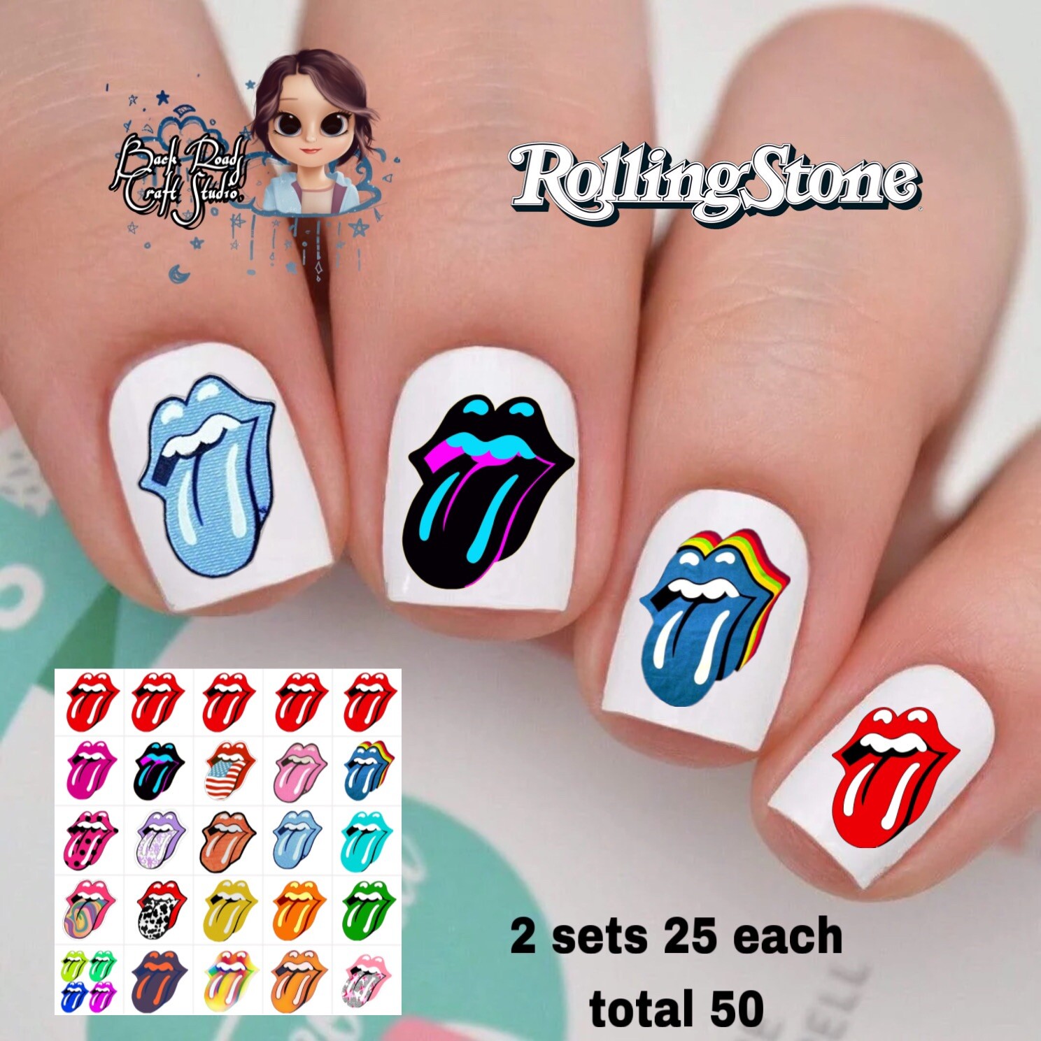 The Rolling Stones Waterslide Nail Art Decals Set Of 50 Instructions and Bonus