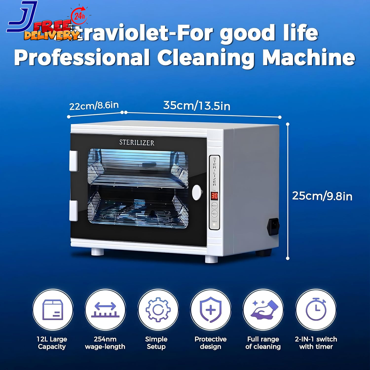 Nail Tool Sterilizers UV 12L Lighting Autoclave Machine for Labs Salons & Home