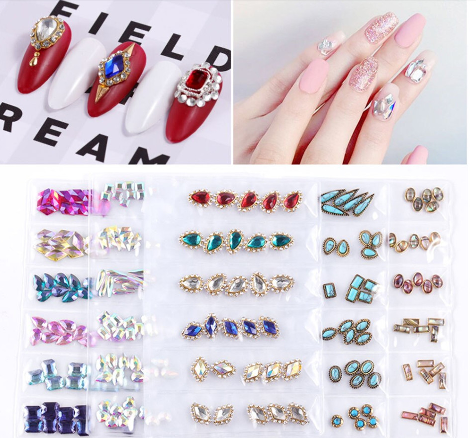 Mixed Nail Art Case Glass Rhinestones Flatback Crystal Geometric Manicure Decors