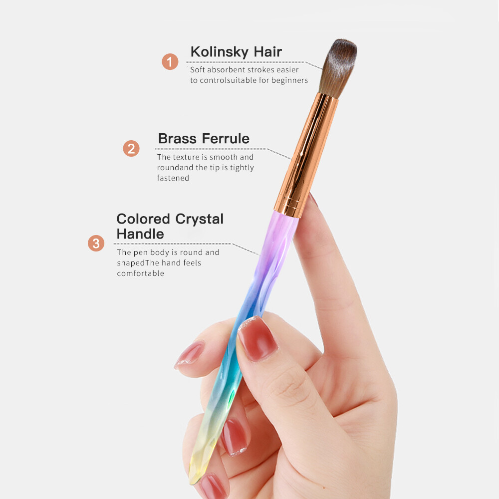 100% Pure Kolinsky Acrylic Top Quality Nail Brush Diamond Rainbow Handle 8-16