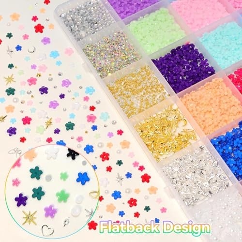 Mini Flowers Nail Charms Kit, Assorted 3D Nail Charms and Gems, Mixed S3-color