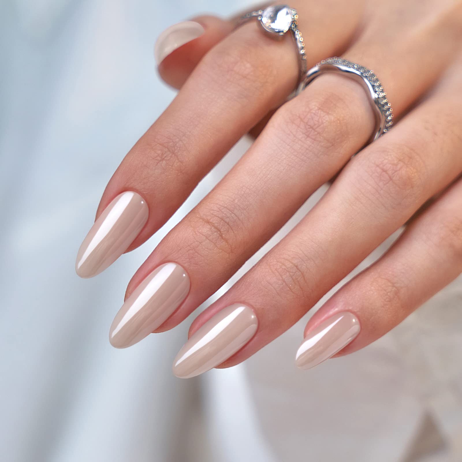 Press On Nails, Nuts Glazed, Medium Almond, Chrome Nude, 32Ct