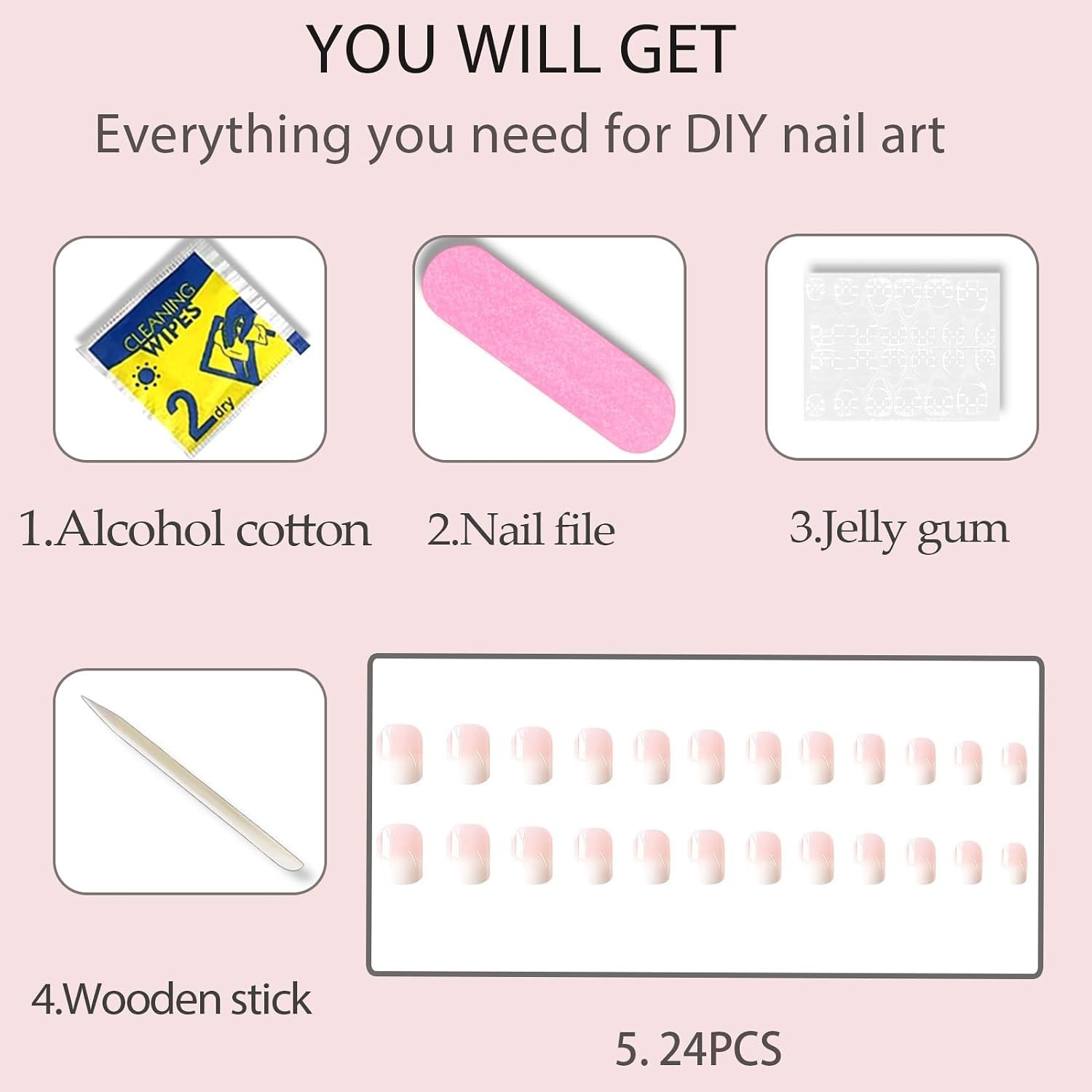 24Pcs White Ombre Short Square Press On Nails for Effortless Elegance