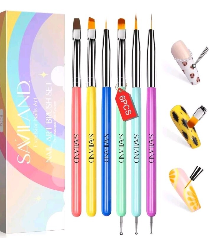SAVILAND 6PCS Nail Art Brushes Set – Multifunctional Nail Brushes for Nail Ar…