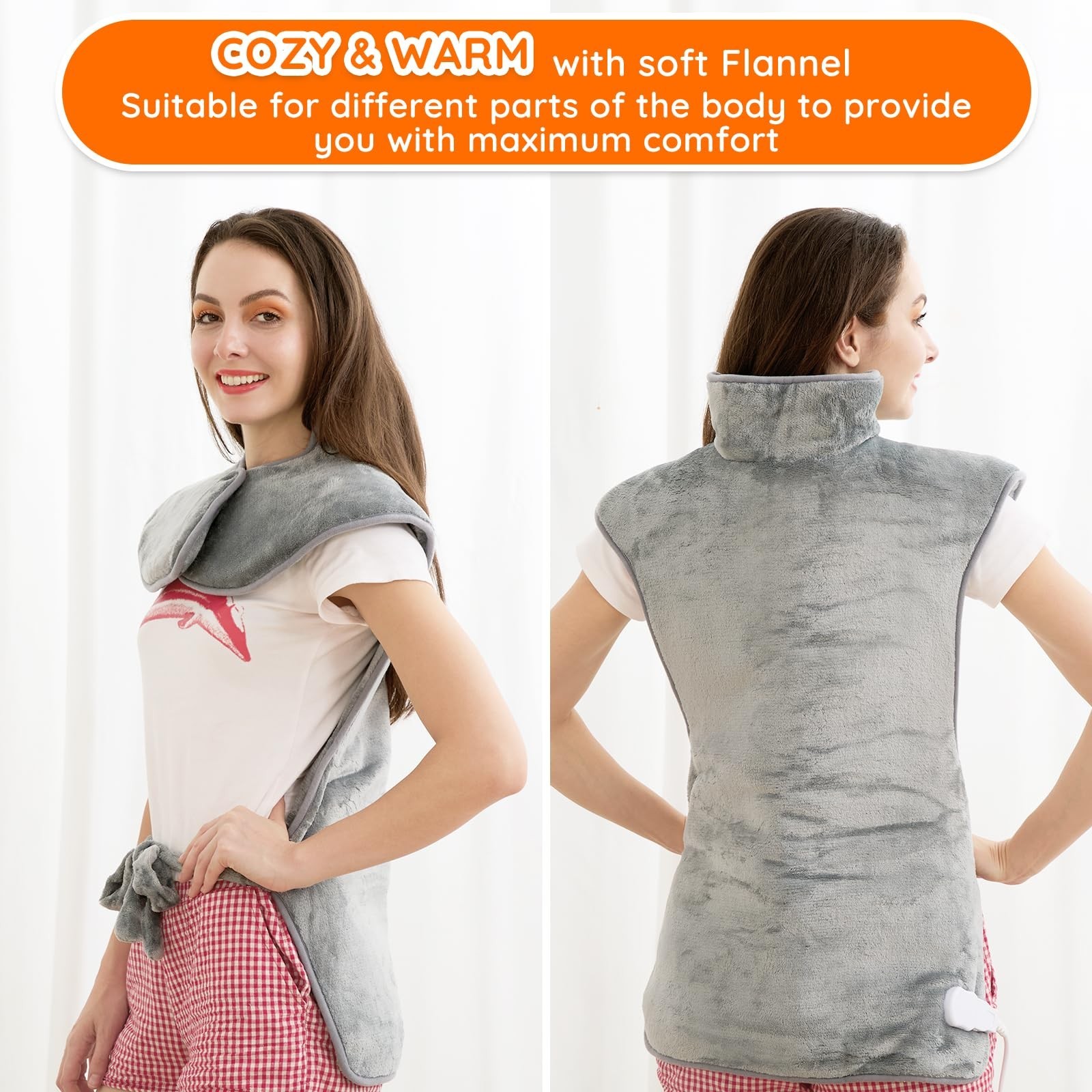 Mia&Coco Heating Pad for Neck Shoulders and Back, XL 23″x39″ Soft Flannel Wra…