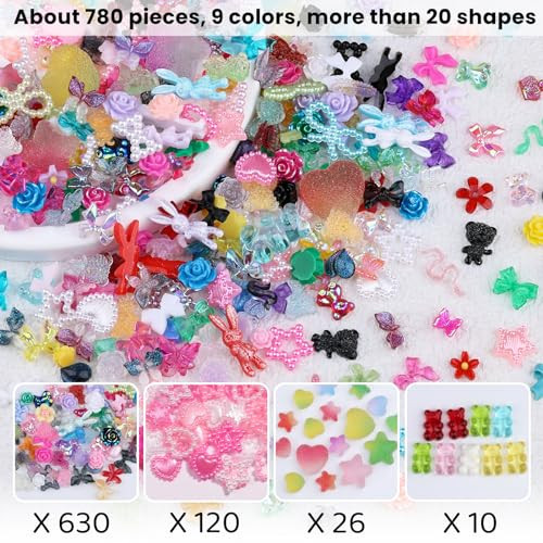 3D Nail Charms Set 9 Colors Flower Butterfly Bow Rabbit Nail Gems Mixed Color 1